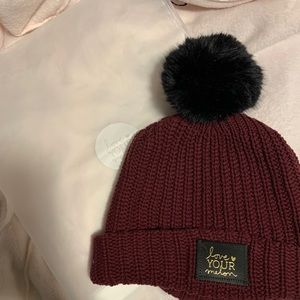 Love your melon burgundy pom beanie NWT